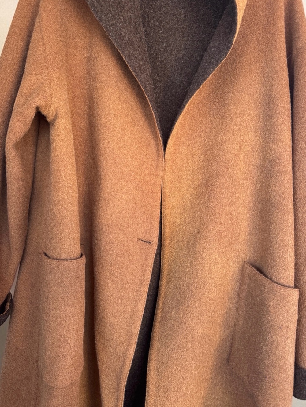 Reversible Brown/Camel Alpaca Wool Blend Coat Size Women's Large Soft Oversized - Picture 14 of 15